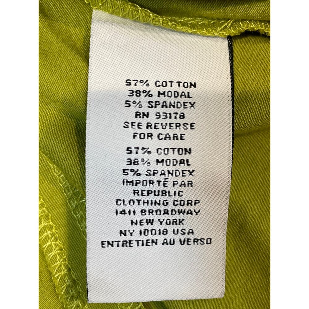 Carmen Marc Valvo Chartreuse Short Sleeve Ribbed Elastic Detail Top Size M - Picture 6 of 6